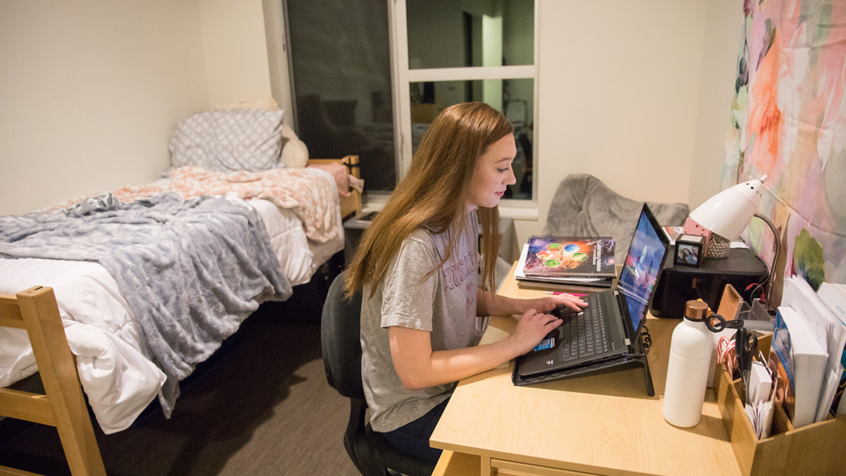 Student studying in Olympia room