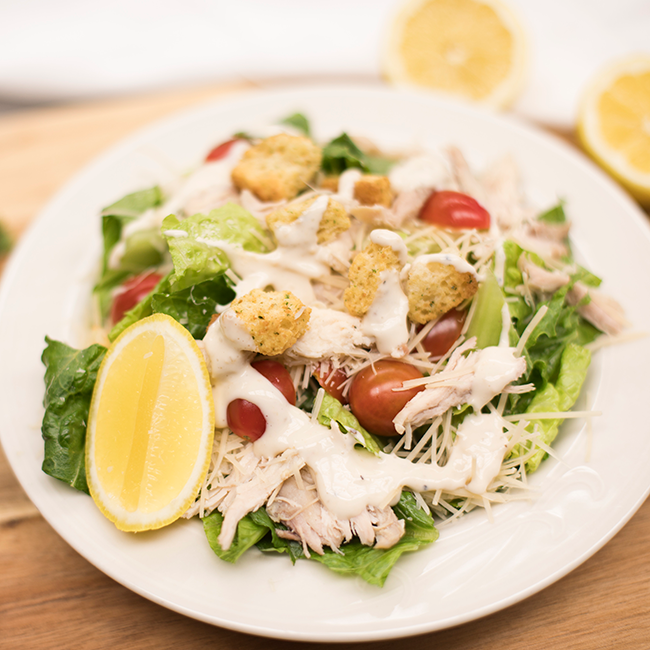 A chicken Caesar salad